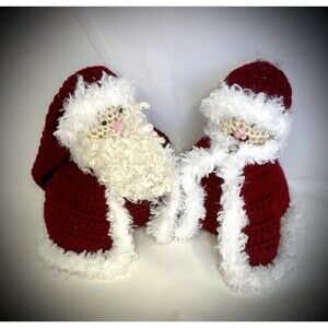 Santa and Mrs Claus Hand Knitted Christmas Vintage Holiday